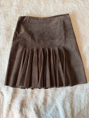 Vintage Brown Pleated Suede Skirt